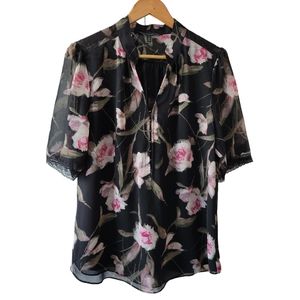 WHBM Black Floral Blouse